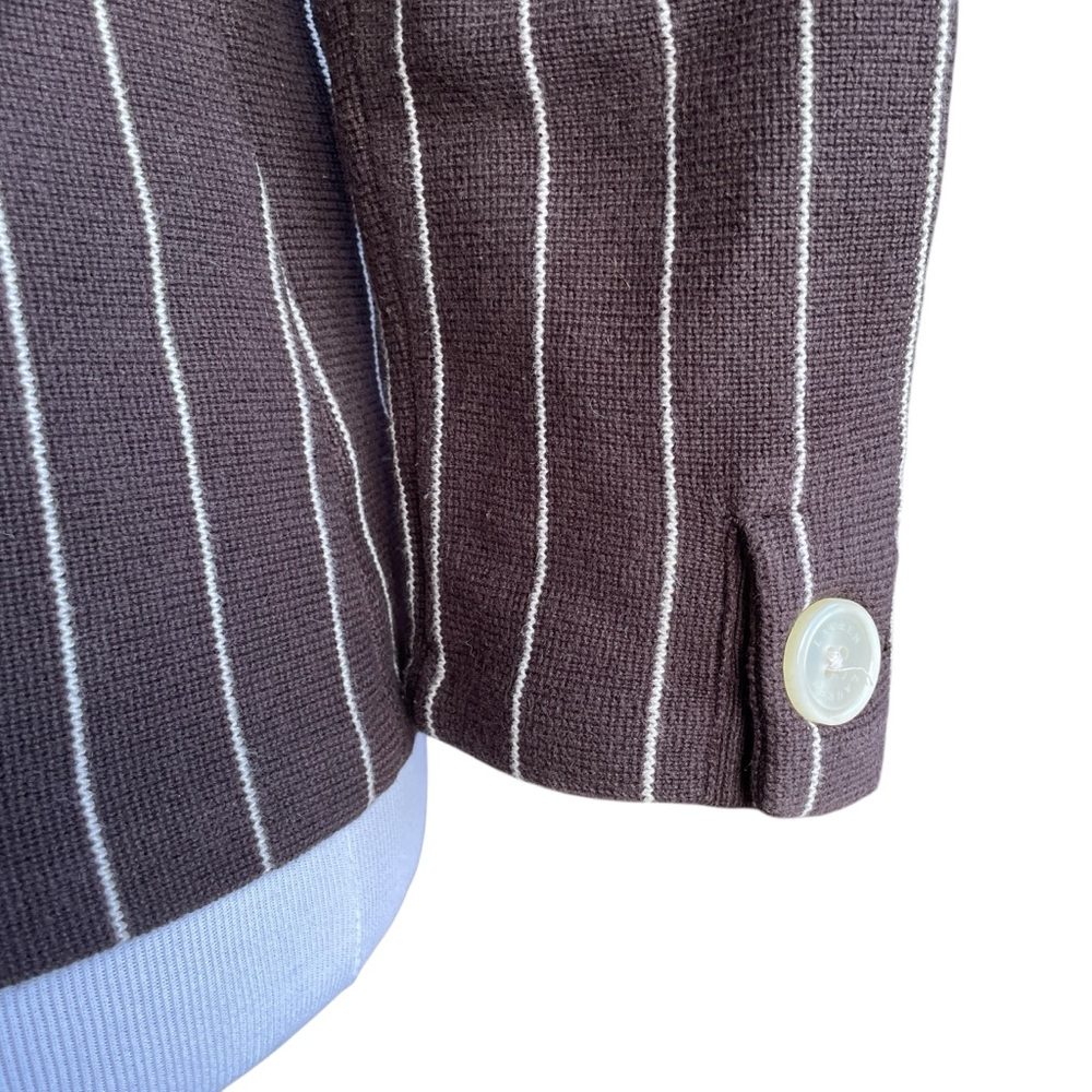 Ralph Lauren Brown Pinstriped 100% Cotton Knit Blazer XS Double Breasted Jacket - Picture 6 of 8